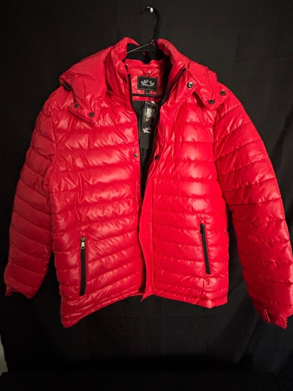 Red Puffer Jacket, Size Large, Unisex, long sleeve with hood. New with tags